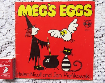 Vintage 1972 Meg's Eggs book illustrations by Jan Pienkowski 1980 Picture Puffin Books reprint 1970's classic series witch and her cat owl