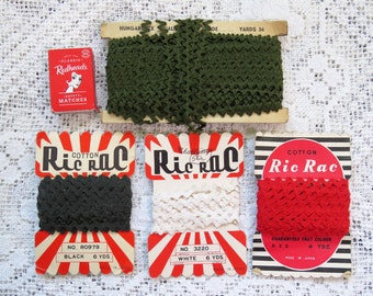 Vintage cotton ric rac lot - Made in Japan + Hungarotex green red black & white