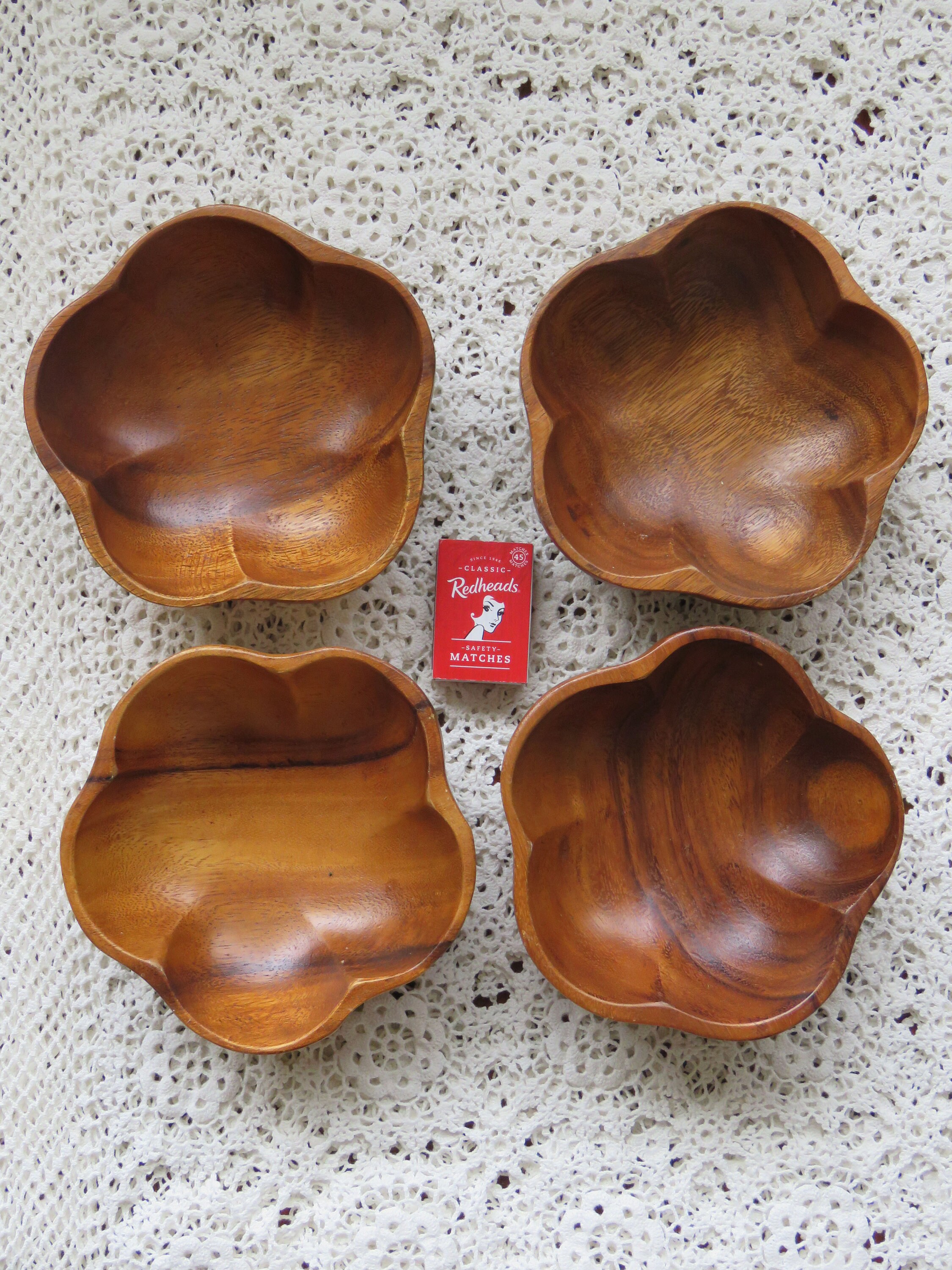 4 x vintage wooden bowls Hand Made in the Philippines Etsy