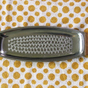 Stainless steel serving tray wooden handles retro 1970s A Norwyn Product Japan