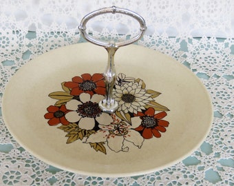 Beautiful vintage Johnson of Australia serving plate with handle - high tea floral elegance