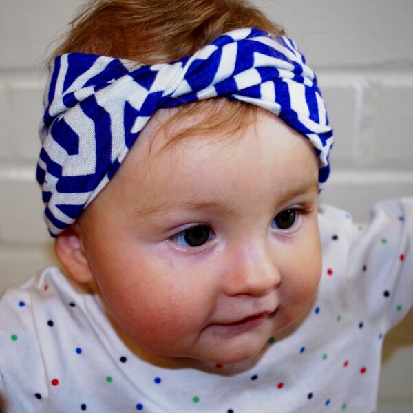 Blue and white absract baby turban-blue baby turban-white baby turnban