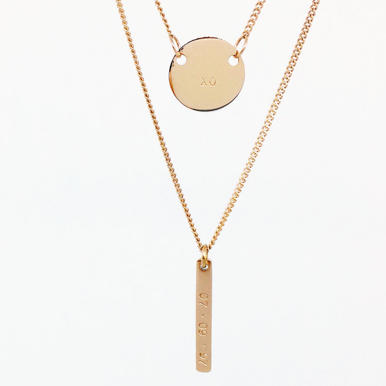 Name Necklace Handstamped Petite Disc /& Tag Necklace set Personalised Necklace Stainless Steel Necklace Layering Necklace