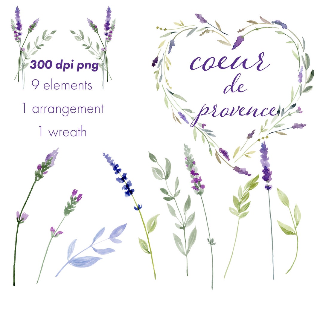 Instant Download Lavender Heart Wreath Mini Clipart Set watercolor ...