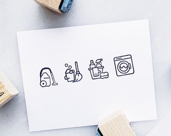 Cleaning Rubber Stamp Set • Small Stamps for Planners and Journals