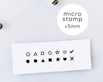 Micro Tiny Shape Rubber Stamp Set • Small Geometric Shape Rubber Stamps • Micro Heart Stamp
