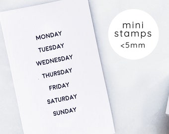 Full Days of the Week Rubber Stamp Set • Small Weekday Stamps • Stamp for Planners