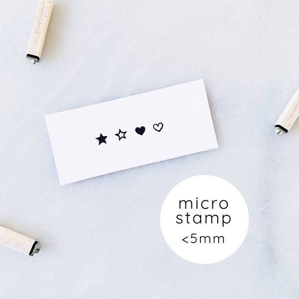 Micro Tiny Hearts and Stars Rubber Stamp Set • Small Geometric Shape Rubber Stamps • Planner Stamps