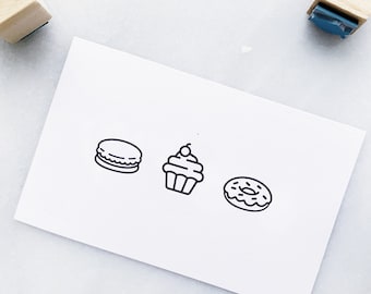 Dessert Stamps • Small Donut Stamp • Macaron Stamp • Cupcake Stamp • Small BUJO Rubber Stamps