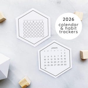2026 Calendar and Habit Tracker Stickers • Month Stickers for Bullet Journals and Planners • Hexagon Sticker
