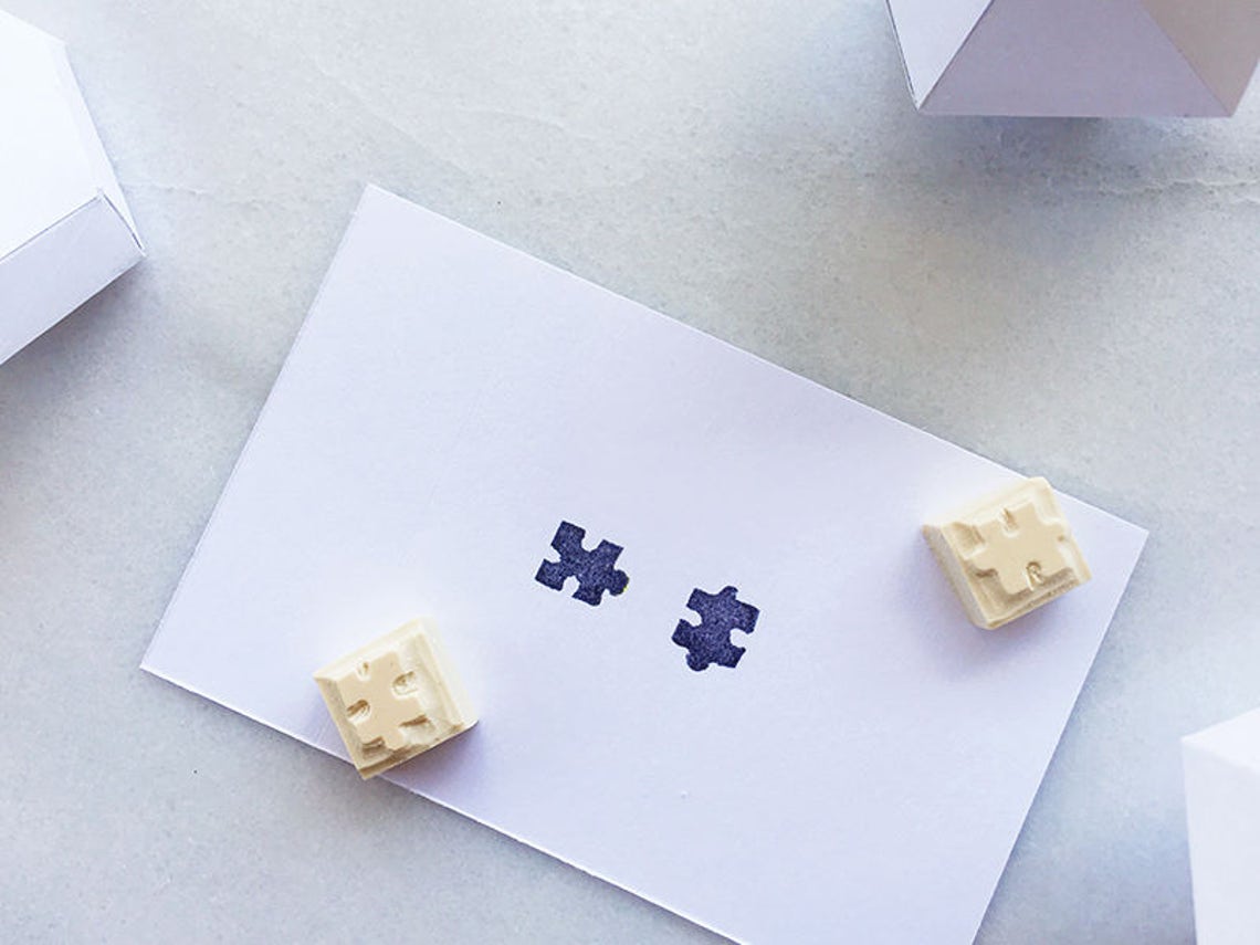 Puzzle piece rubber stamp hand carved rubber stamp puzzles
