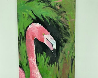 Palm Springs Death Stare Flamingo Acrylic Painting