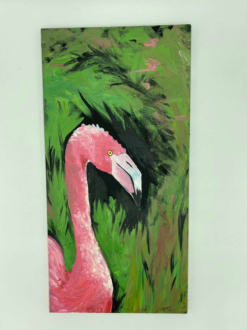Palm Springs Death Stare Flamingo Acrylic Painting image 1