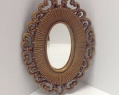 Vintage pair brown wicker rattan look wall mirrors, 2 vintage brown wall mirrors