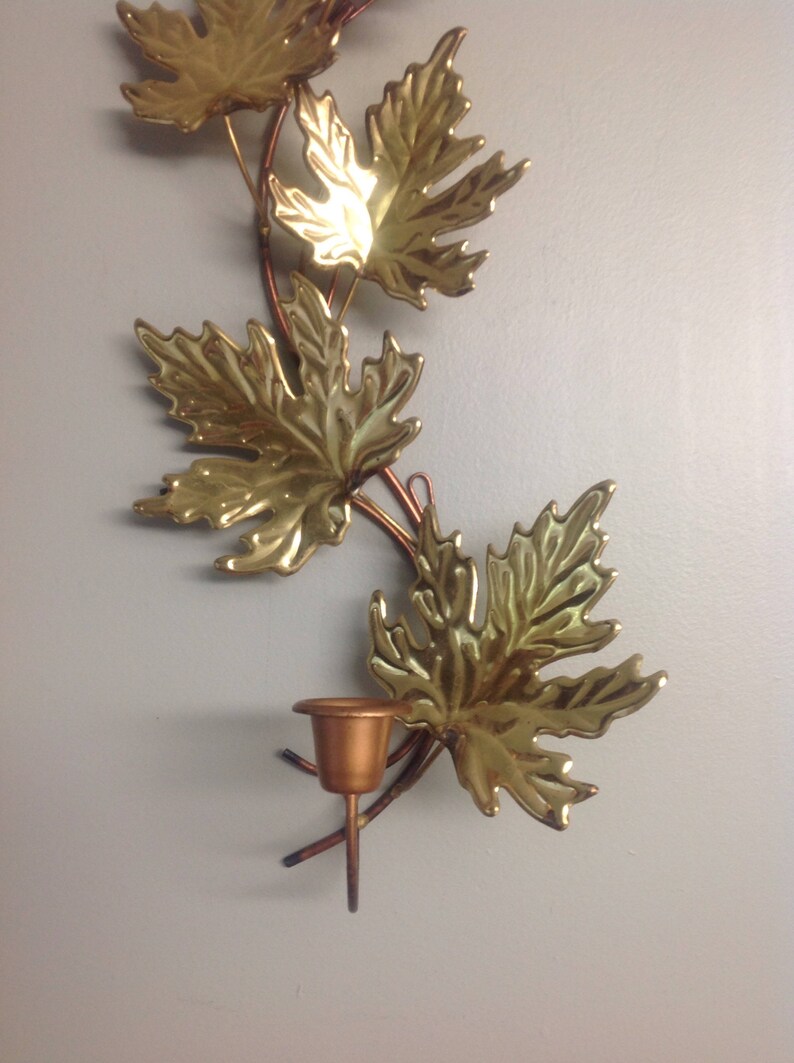 Vintage Gold Metal Leaf Wall Decor Midcentury Candleholder Leaves Art Votive Sconce