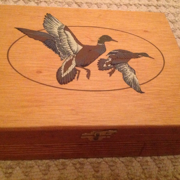 Vintage cigar box, mens jewelry box, Mallard ducks, Palma Lites, made in Honduras, Father's Day, birthday, graduation