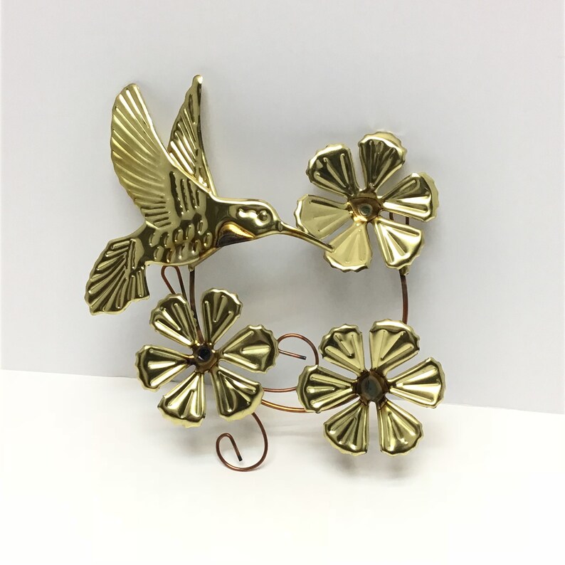 Vintage 3d Gold Metal Hummingbird And Flowers Vintage Etsy