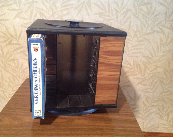 Vintage VHS Holder, Stackable Rotating Carousel Video Storage, Retro
