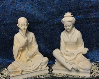 Vintage alabaster Asian figurine bookends, Arnoldo Giannelli