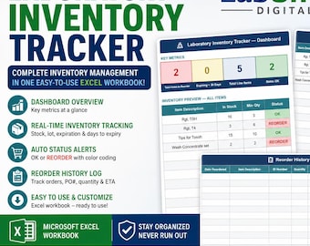 Clinical Lab Inventory Tracker Excel Template | Reagent & Supply Management (Digital Download)