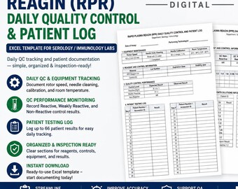 RPR Daily QC & Patient Log Excel Template | Serology Lab Worksheet (Digital Download)