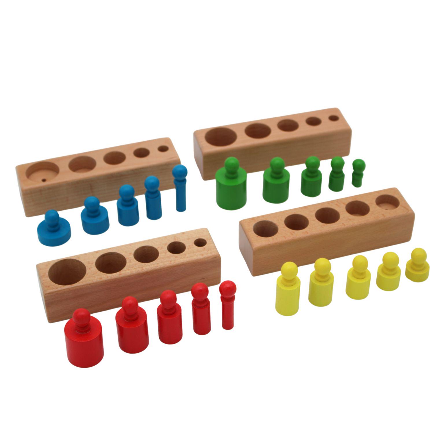 Montessori Sensorial Materials Mini Knobbed Cylinders Set of 4 Toddler ...