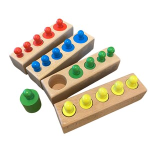 Montessori Sensorial Materials Mini Knobbed Cylinders set of 4 Toddler Daycare Preschool Homeschool