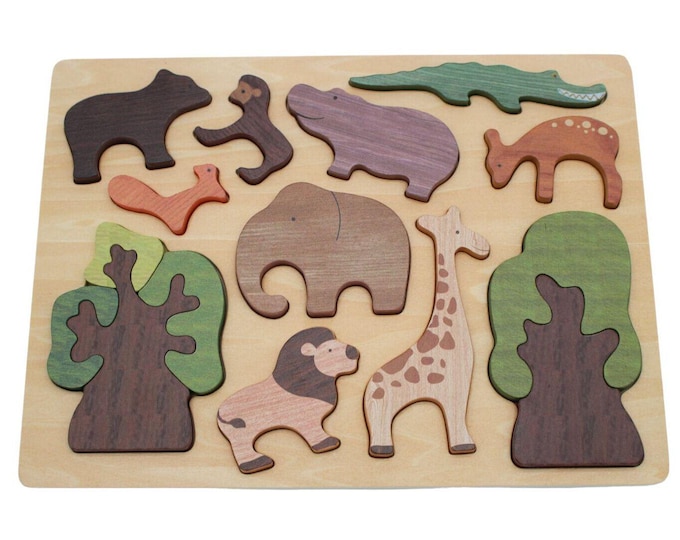 Kids Wooden Animal Puzzles Double-Sided Forest Puzzles Toddler Birthday Christmas Gifts