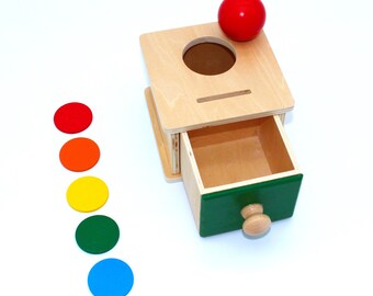 Montessori Wooden Coin Box/Ball Drop 2 in 1 Object Permanence Box for Baby and Toddler