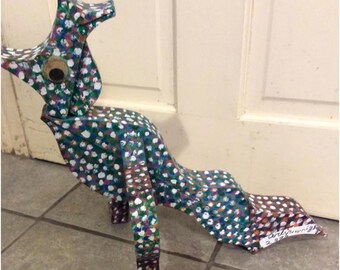 Artist signed Outsider Folk Art Artis Wright 22” Wood Sculpture Gecko Dragon