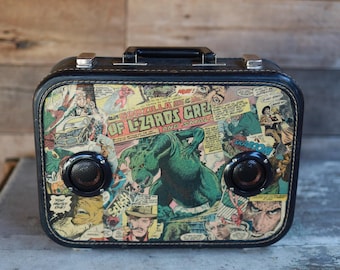 Benutzerdefinierte Vintage Comic-Buch-Koffer tragbare Bluetooth-Lautsprecher