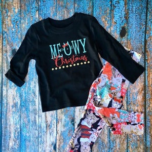 SALE! Ready to ship!! Christmas Outfit, Meowy Christmas, Toddler Girls, Glitter, Christmas Shirt & Leggings, 3T, 4T, 5T, Fun Cat Lover