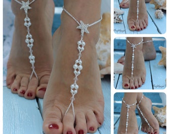 Set of barefoot sandals,Bridesmaid foot jewelry,Barefoot sandals,Starfish barefoot sandals,Anklet,Footless sandals,Wedding barefoot sandals