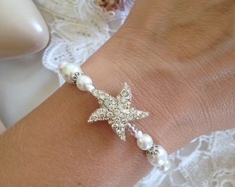 Wedding Bracelet,Starfish Beach wedding bracelet,Bridal Bracelet,Bridesmaid Jewelery,Bridesmaid Gift,Wedding jewelry,Mother Of The Bride