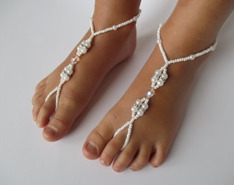 Baby barefoot sandals,Baby foot accessories,Photo prop,Baptism shoes,Beaded baby barefoot sandal,Flower girls sandals,Beach wedding shoes