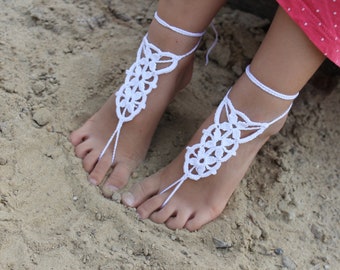 Sandálias de crochê para daminha de honra, joias para os pés do bebê, casamento na praia