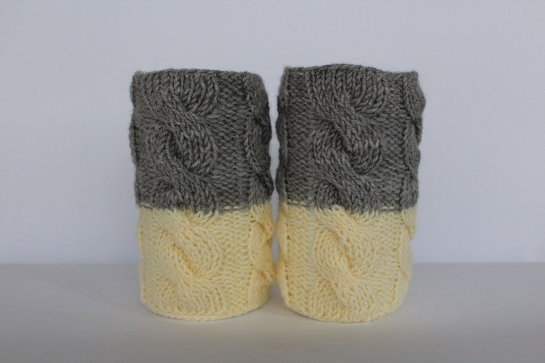 Leg Warmers,hand Knitted Boot Cuffs,leg Warmers 2in1,gray and Ivory Leg
