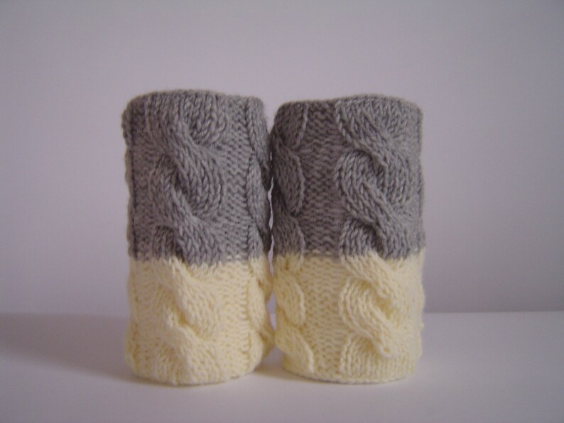 Leg Warmers,hand Knitted Boot Cuffs,leg Warmers 2in1,gray and Ivory Leg