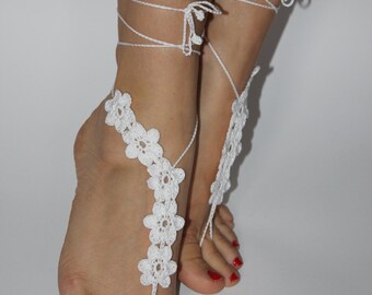 Barefoot sandals,Beach wedding shoes,White Crochet Barefoot Sandals,Bridal jewelry,Bridesmaid gift Sexy Yoga Beach Barefoot Sandals Anklet