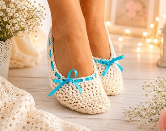 Crochet Slippers Pattern, Easy Ballet Flats, Adult Yoga Shoes (PDF Pattern)