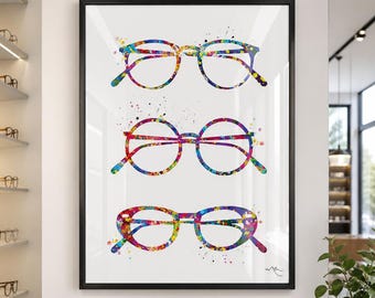 Eyeglasses Watercolor Art Print: Optometrist Gift, Eye Clinic Decor