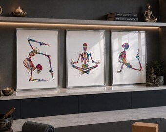 Skeleton Yoga Watercolor Print, Yogi Pose Wall Art-2485
