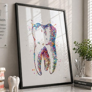 Aquarel tandafdruk, tandheelkundige anatomie kunst, tandarts cadeau-305