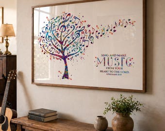 Acuarela con cita musical en clave de sol, Efesios 5:19, regalo para músicos, arte mural-3016