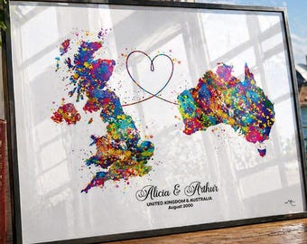 Personalized Watercolor Map Print: Long Distance Moving Gift-2634