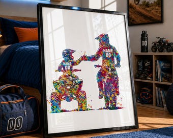 Personalized Father and Son Quad Bike, Dirt Bike Watercolor Print-3049
