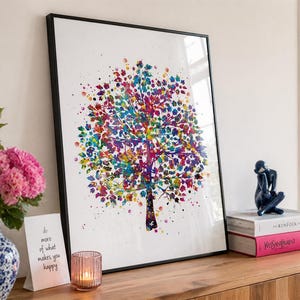 Colorful Tree Watercolor Print, Nature Wall Art Decor-181