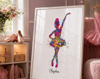 Personalized Ballerina Watercolor Print, Custom Dance Studio Decor-2500