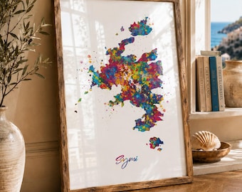 SYMI Map Print, Colorful Watercolor Greece Art-3051