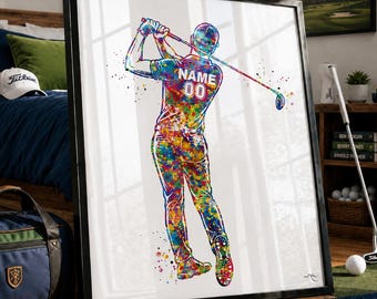 Personalized Golf Boy Male Man Watercolor Print, Custom Golfer Poster-3048